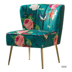 Tufted Side Chair Soft Filling. Its Classic Design Along with Its Elegant Pattern and Gold Finish Metal Legs