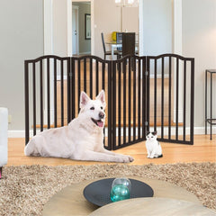 4-Panel Wooden Pet Gate Free-Standing Barrier Can Be Used to Block off Access to Certain Areas Stairs, Hallways