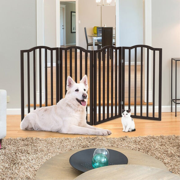 4-Panel Wooden Pet Gate Free-Standing Barrier Can Be Used to Block off Access to Certain Areas Stairs, Hallways