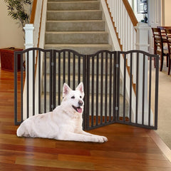 4-Panel Wooden Pet Gate Free-Standing Barrier Can Be Used to Block off Access to Certain Areas Stairs, Hallways