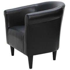 Barrel Chair Curved Back, Rolled Arms, and Plastic Tound Tapered Legs Foam Cushioning Provides Comfort and Support