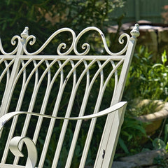 Antique White Outdoor Rocking Metal Bench Perfect For Any Outdoor Space, Patio, Or Garden