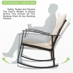 Outdoor  Rocking Wicker Rattan Chair with Cushions Adds More Elegance To Your Outdoor Patio, Deck, Backyard Porch, or Pool