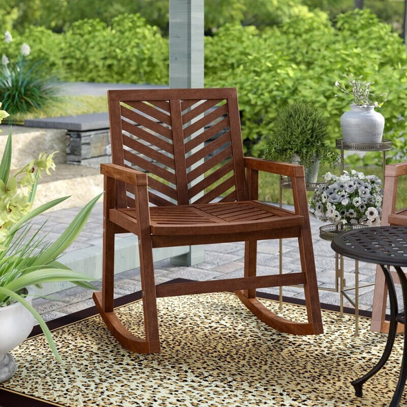 Brown Outdoor Weather-Resistant Patio Rocking Chair is Sturdy and Durable, Chevron Pattern  Back and Seat