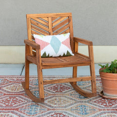 Brown Outdoor Weather-Resistant Patio Rocking Chair is Sturdy and Durable, Chevron Pattern  Back and Seat