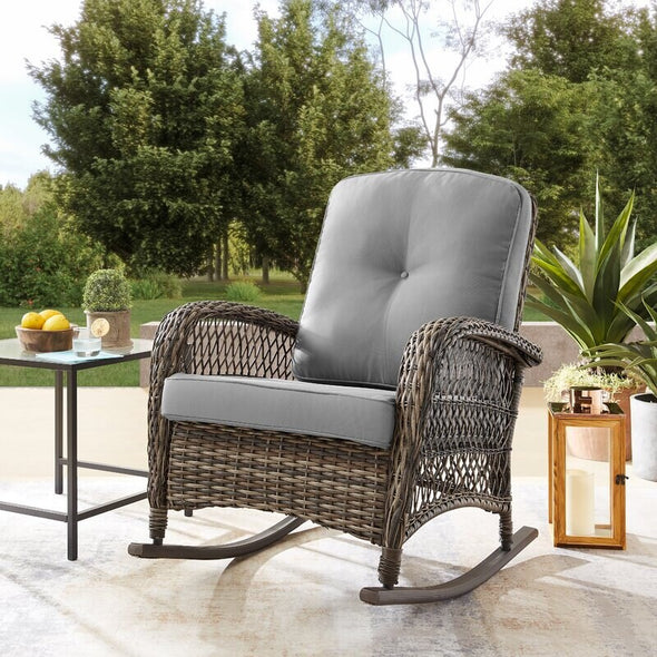 Outdoor Rocking Wicker/Rattan Chair with Cushions Add Comfort and Style to Your Outdoor Space with This Rocking Chair with Cushions