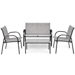 4 Pieces Patio Furniture Set with Glass Top Coffee Table