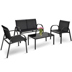 4 Pieces Patio Furniture Set with Glass Top Coffee Table