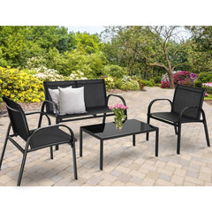 4 Pieces Patio Furniture Set with Glass Top Coffee Table