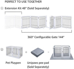 6 Panels Extra Wide Freestanding Walk Through Dog Gate with 4 Support Feet, Pet Playpen, Foldable Stairs Barrier Pet Exercise Pen for Dogs