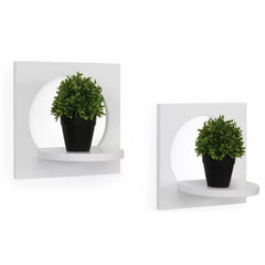 2 Piece Wall Shelf Set Wooden Wall Shelves Circular Cut-Out Back and Spacious Shelves Tabletop Top Décor, Vase, or Foliage