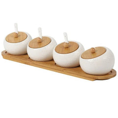 Set of 4 Ceramic Storage Jar Holds More of your Favorite Spices and Condiments. Used at , Hotel, Cafe, Buffet, The Party Serving for Sugar