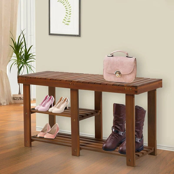 Shoe storage entryway bench Salamone 3-Tier Wood Storage Bench