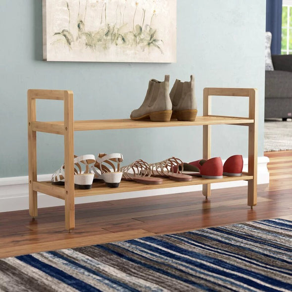 Hand Made Wooden 2-Tier Shoe Rack  Boots in the entryway, flats and sneakers 6 pairs