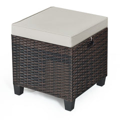 2 Pieces Patio Rattan Ottoman Cushioned Seat