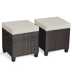 2 Pieces Patio Rattan Ottoman Cushioned Seat