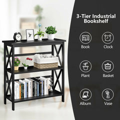 3-Tier Bookshelf Wooden Open Storage Bookcase for Home Office