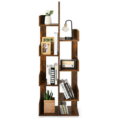 8-Shelf Industrial Tree-Shaped Bookshelf with Anti-Toppling Fitting