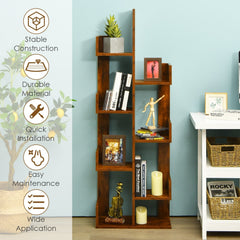 8-Shelf Industrial Tree-Shaped Bookshelf with Anti-Toppling Fitting