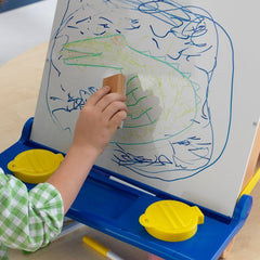 Tabletop Double Sided Board Easel 4 Sealable, Spill-Proof Paint Cups Chalkboard Has a Dry Erase Surface. A Standard Size Roll of Art Paper