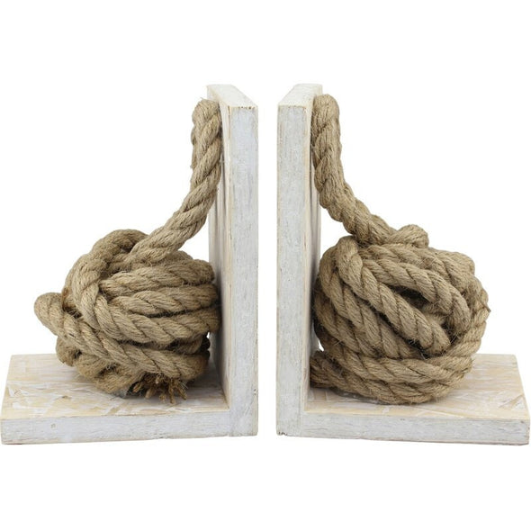 Wood Bookends 2 Rope Knot Bookends Adds the Right Amount of Nautical Accent to Any Home or Office Real Rope Ball Details on Each Bookend