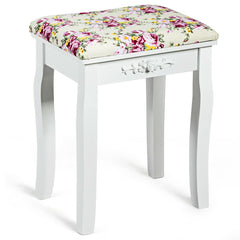 Vanity Wood Dressing Stool Padded Piano Seat with Rose Cushion