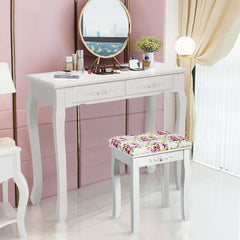 Vanity Wood Dressing Stool Padded Piano Seat with Rose Cushion