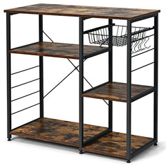 Industrial Kitchen Baker's Rack Microwave Shelf with 6 Hooks