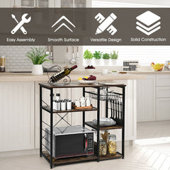 Industrial Kitchen Baker's Rack Microwave Shelf with 6 Hooks