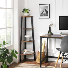 Rustic Brown Steel Corner Bookcase Fan-Shaped Shelves Perfect for Storing any Items you Want to Collect and Display