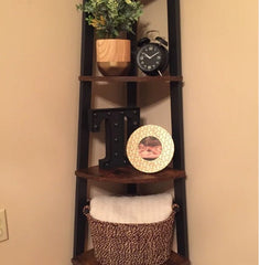 Rustic Brown Steel Corner Bookcase Fan-Shaped Shelves Perfect for Storing any Items you Want to Collect and Display