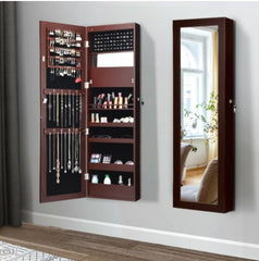 Lockable Wall Door Mounted Mirror Jewelry Cabinet with LED Lights Fits Your Bedroom Decor and The Door-Mounted Feature Makes Space Saving