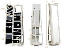 360 Rotatable Armoire 2-in-1 Lockable Mirrored Jewelry Cabinet 120 Earring slots, 54 Earring Holes, 78 Ring Slots, 24 Necklace Hooks