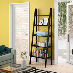 Espresso 72'' H x 24.75'' W Solid Wood Ladder Bookcase  Keep Your Favorite Potted Plants Front and Center Solid Pine Wood