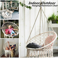 White Hammock Swing Chair Hung on The Porch, Yard, Living Room, Bedroom, Under The Tree, By The Pool. You Can Sit in a Chair and Meditate