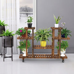 4-Layer Wooden Plant Stand 6 Platforms in 4 tiers, Plant Stand Space to Display 12 Pots of Plants of Different Heights and Shapes