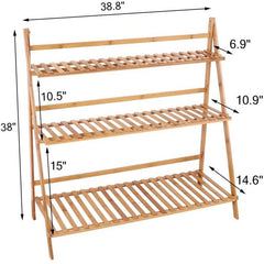 3 Tier Ladder Plant Stand Flower Pot Rack Holder Foldable Planter Shelves Organizer Indoor Home Garden Patio Decors Natural Bamboo