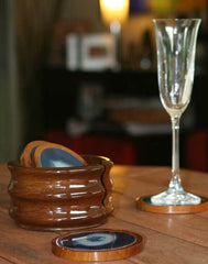 7 Piece Coaster Set with Holder Dyed Blue Agate Mirrors Hand-Crafted Coasters Protect Table. Perfect for Tabletop