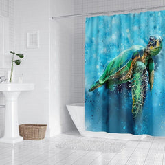 Ocean Sea Turtle Shower Curtain for Bathroom, 3D Beach Fabric Shower Curtain Decorative 72x72in