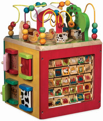 Wooden Activity Cube Discover Farm Animals Activity Center for Kids Early Learning Improves Hand-Eye Coordination, Imaginative Play