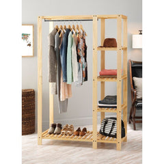 Slat Wood 44" W Closet System Adds Additional Space to your Bedroom or Closet Natural Wood with a Metal Hanging Bar