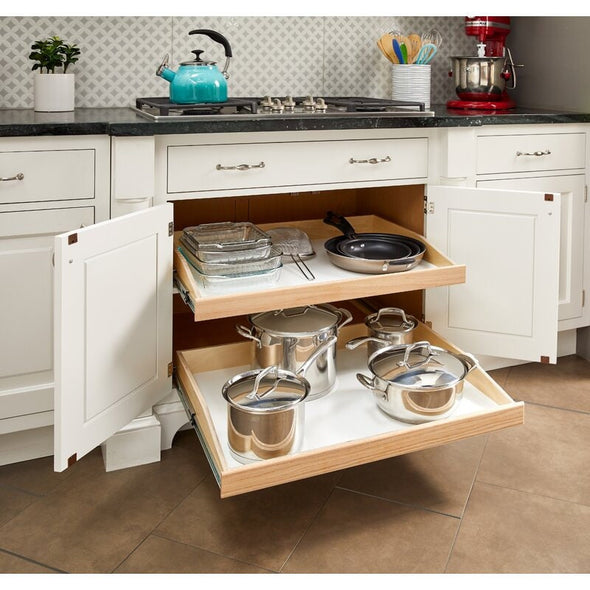 Made-To-Fit Standard Slide-Out Shelf, Full Extension, Choice of Custom Size and Solid Wood Front Pull Out Drawer