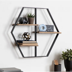 3 Piece Hexagon Oak Solid Wood Wall Shelf Display Your Books, Photo Frames, or Decorations in Your Living Room or Home Office