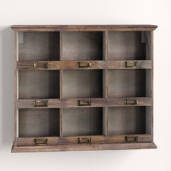 Wooden Wall Shelf Crafted of Solid Wood, 9 Individual Slots Perfect for Storage and Display