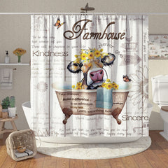 Funny Rustic Farmhouse Brown Cow Shower Curtain w/ Quotes Bathroom Decor Polyester 72x72"