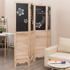 Giantex 5.7 Ft Folding Screen, 4 Panel Screen Room Divider w/ Chalkboard Panels, Indoor Room Dividers for Bedroom, Living Room, (Natural)