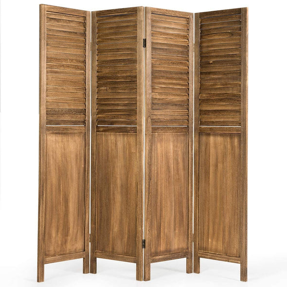 4 Panel 6 ft Wooden Room Divider, Portable Partition Screen, Perfect Zoom Background, Wood Panel Dressing Screen, Folding Privacy Screens