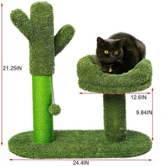 Catcus Cat Scratching Post Tree with Play Ball and Bed Green-Cactus Cat Scratcher Protect Your