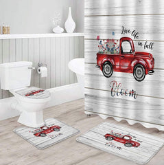 Farmhouse Shower Curtain Set With Non-Slip Rug, Toilet Lid Cover, Bath Mat Durable Waterproof 4Pcs