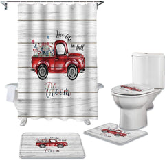 Farmhouse Shower Curtain Set With Non-Slip Rug, Toilet Lid Cover, Bath Mat Durable Waterproof 4Pcs